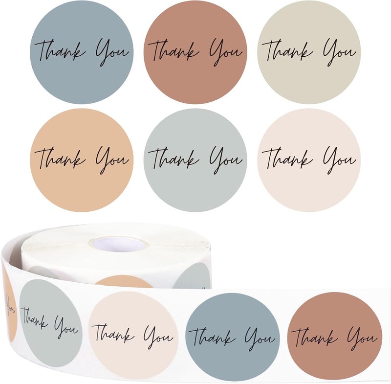 Whaline 1000Pcs Boho Thank You Stickers Roll Solid Colors Thank You Stickers for Small Business 1.5 Inch Simple Elegant Round Self-Adhesive Envelopes Seal Labels for School Classroom Office - Image 1